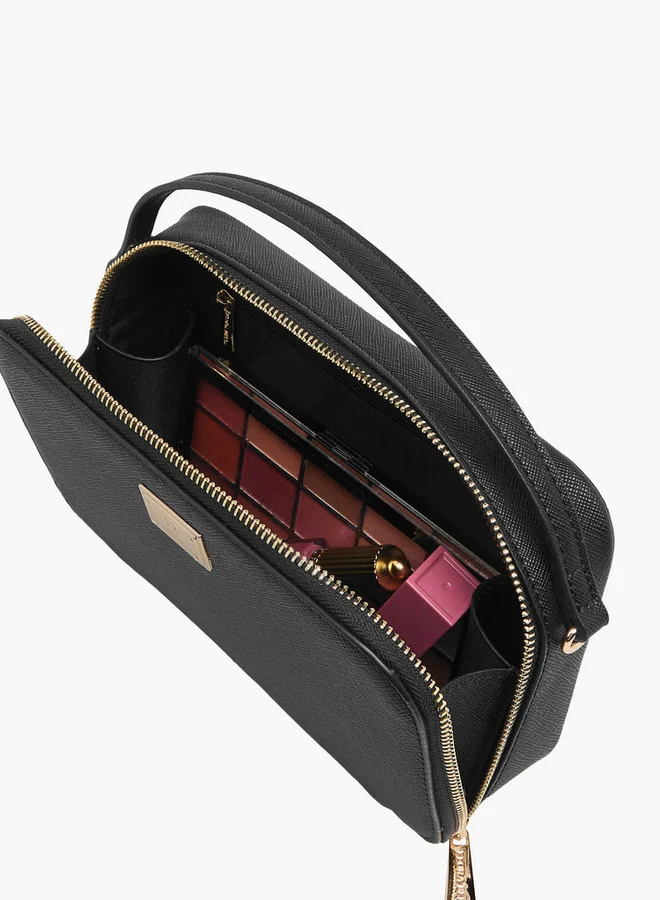 Flora Bella By Shoexpress Textured Crossbody Bag with Chain Strap and Zip Closure