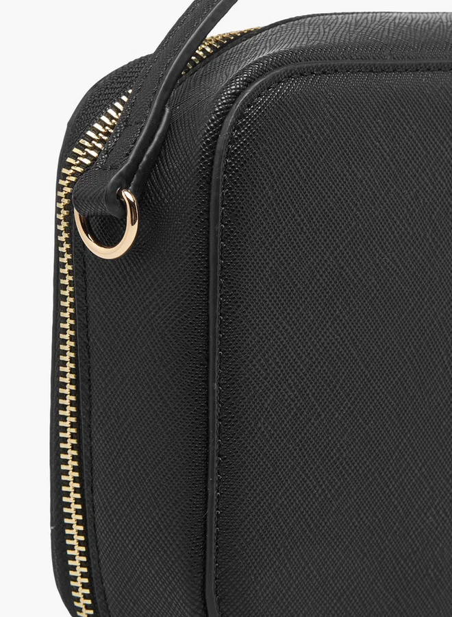Flora Bella By Shoexpress Textured Crossbody Bag with Chain Strap and Zip Closure
