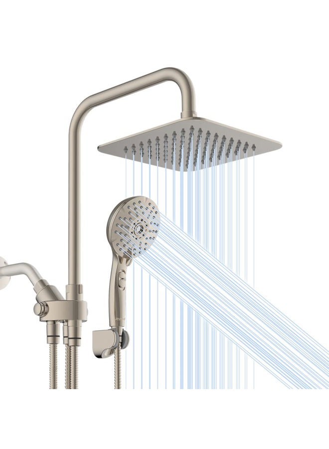 Ryamen Combination with Double Shower Heads, Brushed Nickel 8" High Pressure Rain/Rain Shower Head, 5 Settings Adjustable Handheld Showers, with 15" Adjustable Adjustable Slide Bar - Image 1