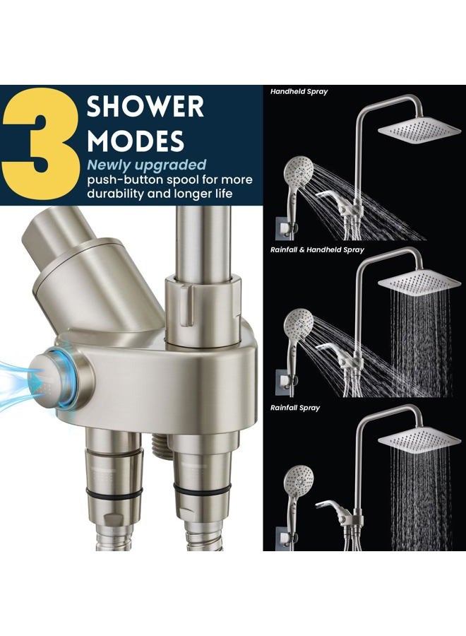 Ryamen Combination with Double Shower Heads, Brushed Nickel 8" High Pressure Rain/Rain Shower Head, 5 Settings Adjustable Handheld Showers, with 15" Adjustable Adjustable Slide Bar - Image 3