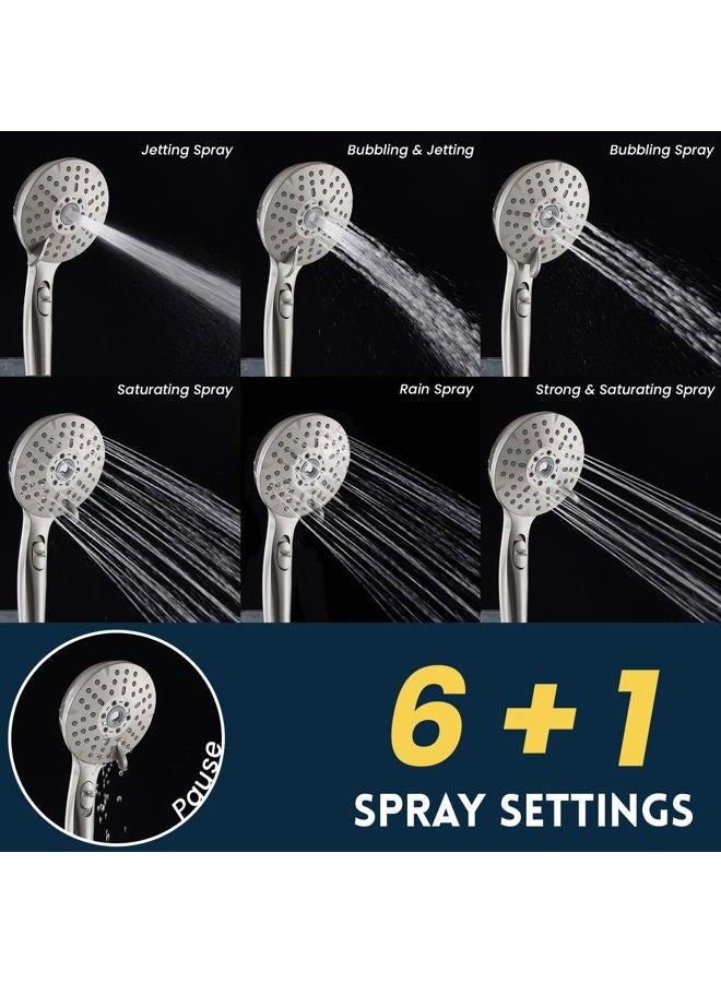 Ryamen Combination with Double Shower Heads, Brushed Nickel 8" High Pressure Rain/Rain Shower Head, 5 Settings Adjustable Handheld Showers, with 15" Adjustable Adjustable Slide Bar - Image 4