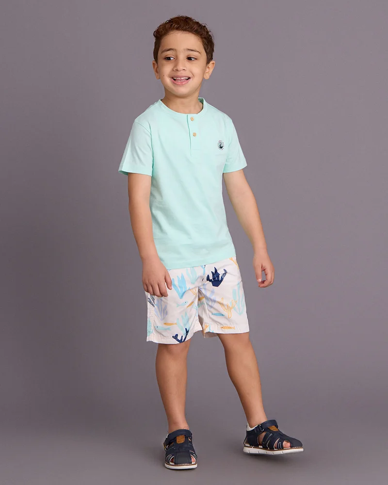 Redtag Boys White Printed Swim Shorts