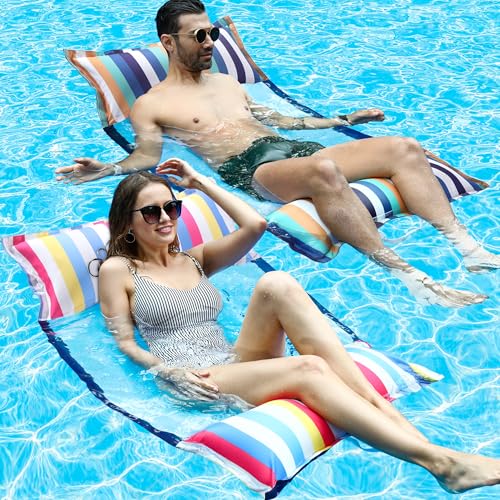 FindUWill Pool Floats Adult with Fabric Headrest 4in1 Pool Float Saddle Lounge Chair Hammock Drifter Inflatabale Floaties Toys for Pool Party Poolside Party Beach Vacation - Image 1