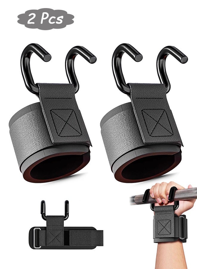 MXN 2 Pcs Weight Lifting Hooks - Heavy Duty Lifting Wrist Straps - Heavy Duty Pull-Up Assist Grips for Deadlifts Pull Ups Shrugs Weightlifting Hooks Gym Gloves for Men and Women (Black) - Image 1