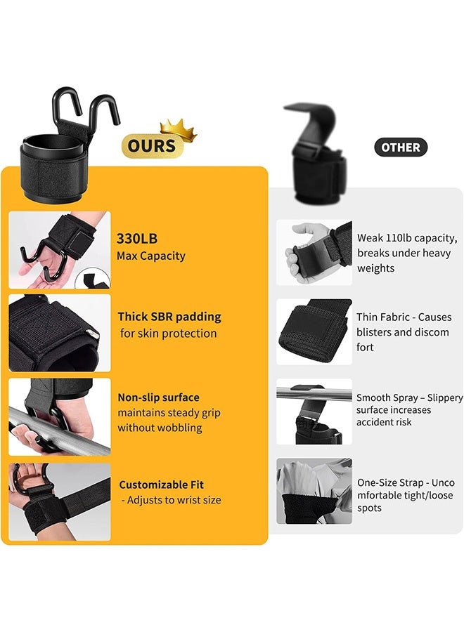 MXN 2 Pcs Weight Lifting Hooks - Heavy Duty Lifting Wrist Straps - Heavy Duty Pull-Up Assist Grips for Deadlifts Pull Ups Shrugs Weightlifting Hooks Gym Gloves for Men and Women (Black) - Image 4