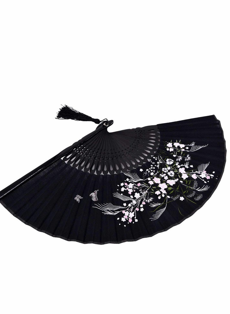 Excefore Folding Fan, 8.27"(21cm) Hand Held Bamboo Silk Fan Chinese/Japanese Charming Elegant Vintage Retro Style  - Image 4