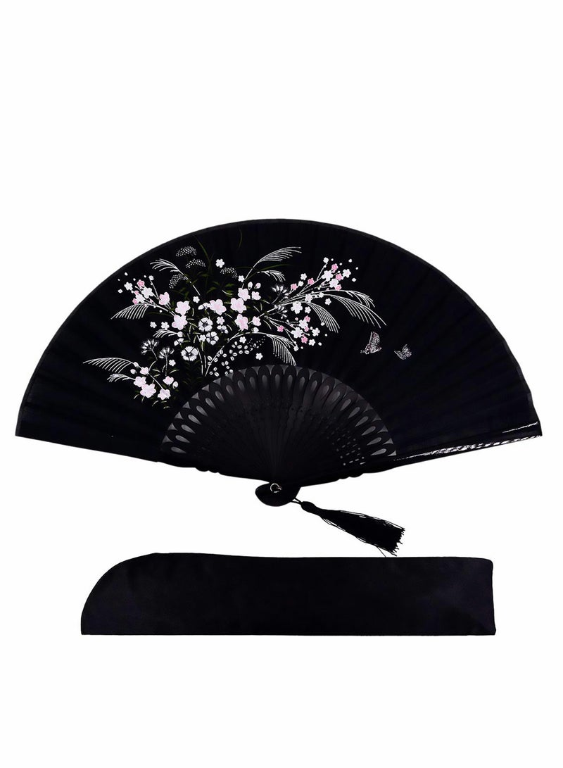 Excefore Folding Fan, 8.27"(21cm) Hand Held Bamboo Silk Fan Chinese/Japanese Charming Elegant Vintage Retro Style  - Image 1