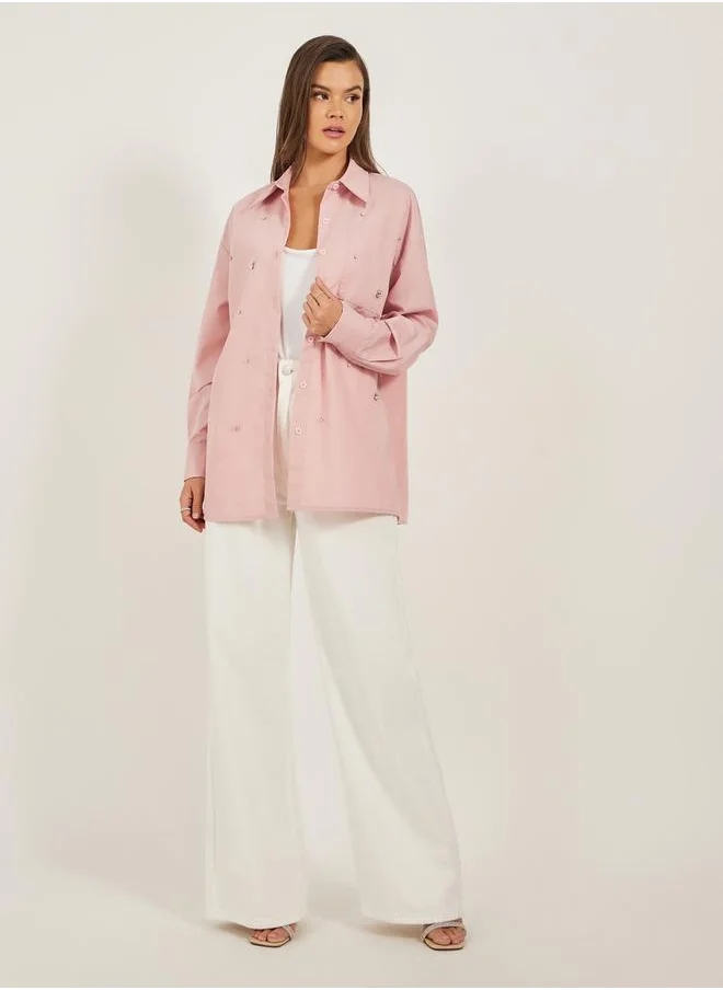 Styli Embellished Longline Oversized Shirt