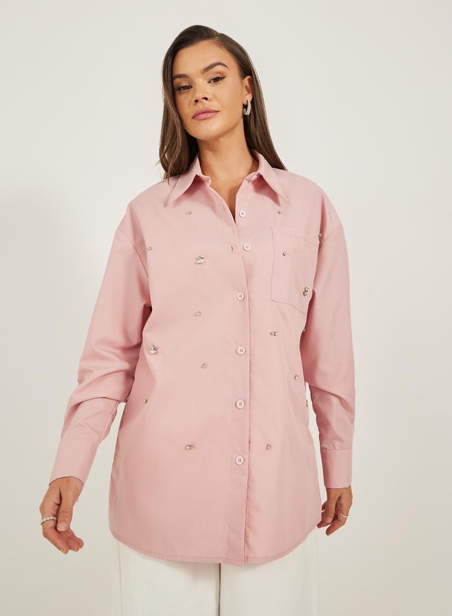 Styli Styli Embellished Longline Oversized Shirt  - Image 3