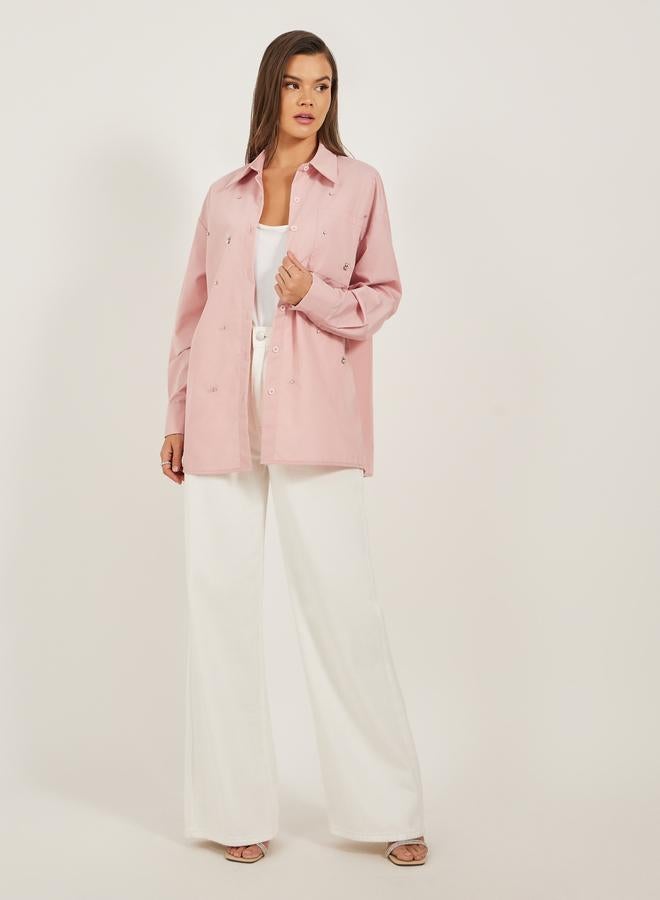 Styli Styli Embellished Longline Oversized Shirt  - Image 2