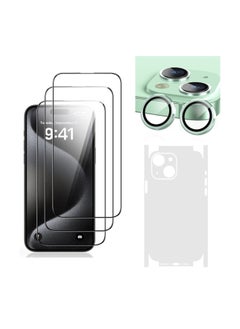 DIGI CORE iPhone 15 Screen Protector 3 Pack 6.1 Inch 2.5D Curved Edges With iPhone 15 Camera Lens Protector And Anti-Scratch iPhone 15 Back PVC Clear Sheet Set (Green, iPhone 15)  - Image 1
