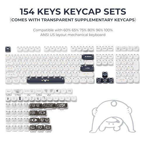 GMKWTL XVX Cute PBT Keycaps, Mao Profile White Puppies Keyboard Keycaps, 154 Keys Keycap Sets with Transparent Key caps Compatible with 65% 75% 96% 100% Cherry Gateron MX Switches Mechanical - Image 3