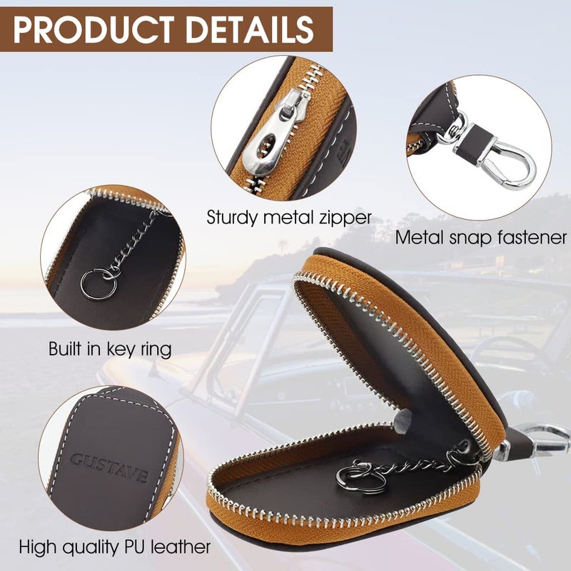 GUSTAVE® Car Key Case, Smart Key Holder Protection PU Leather Car Key Chain Bag Car Smart Keychain Coin Holder Auto Remote Keyring Wallet - Image 3