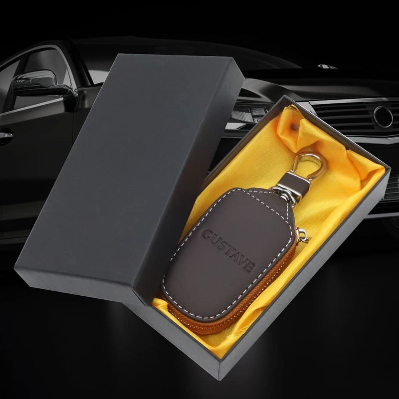 GUSTAVE® Car Key Case, Smart Key Holder Protection PU Leather Car Key Chain Bag Car Smart Keychain Coin Holder Auto Remote Keyring Wallet - Image 2