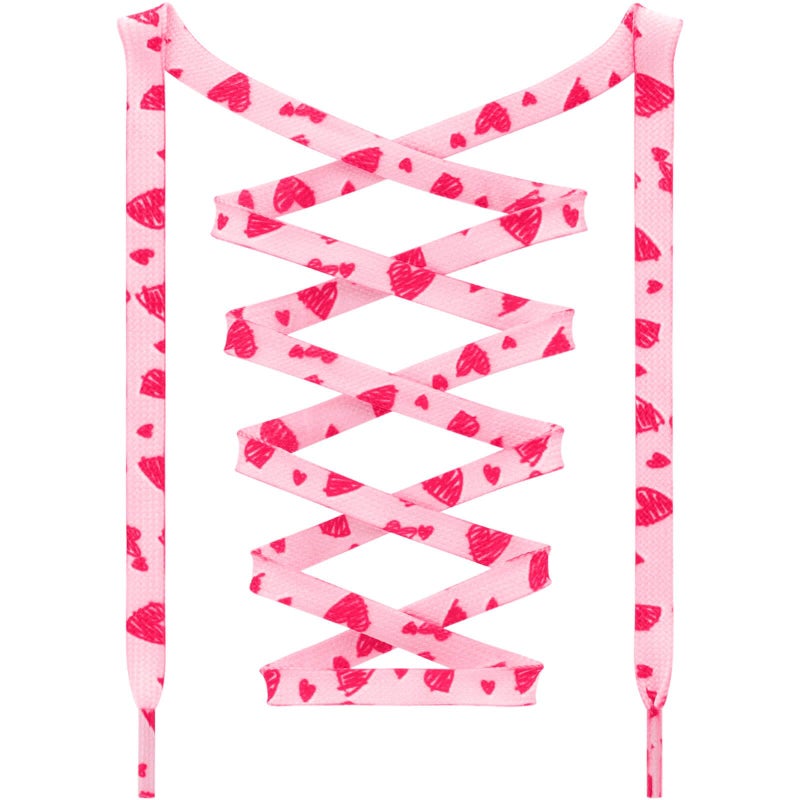 DANHUA Colored Flat Shoe laces: 2 Pair Pink Heart Printed Shoelaces for Sneakers boot 39 inch - Image 1