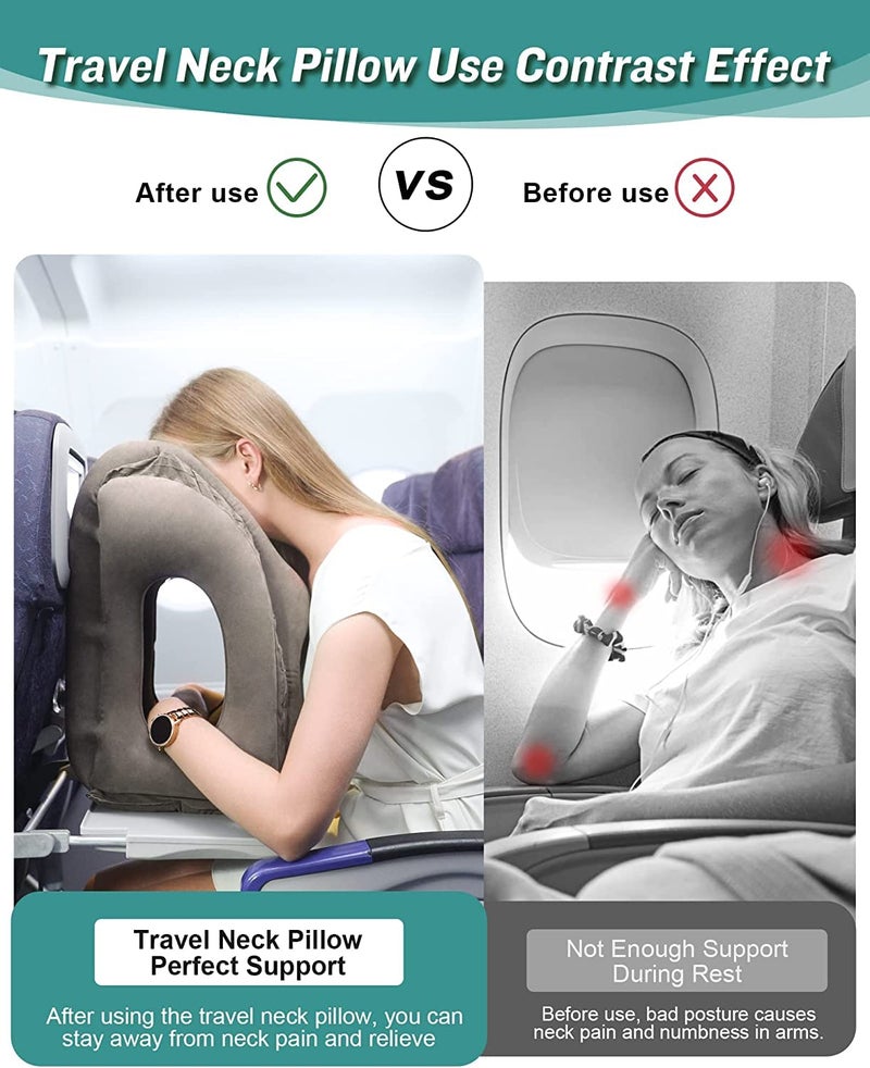 MTRoyaldia Polyvinyl Chloride Inflatable Travel Pillow, Airplane Neck Pillow Comfortably Supports Head and Chin for Airplanes, Trains, Cars and Office Napping (Grey) - Image 5