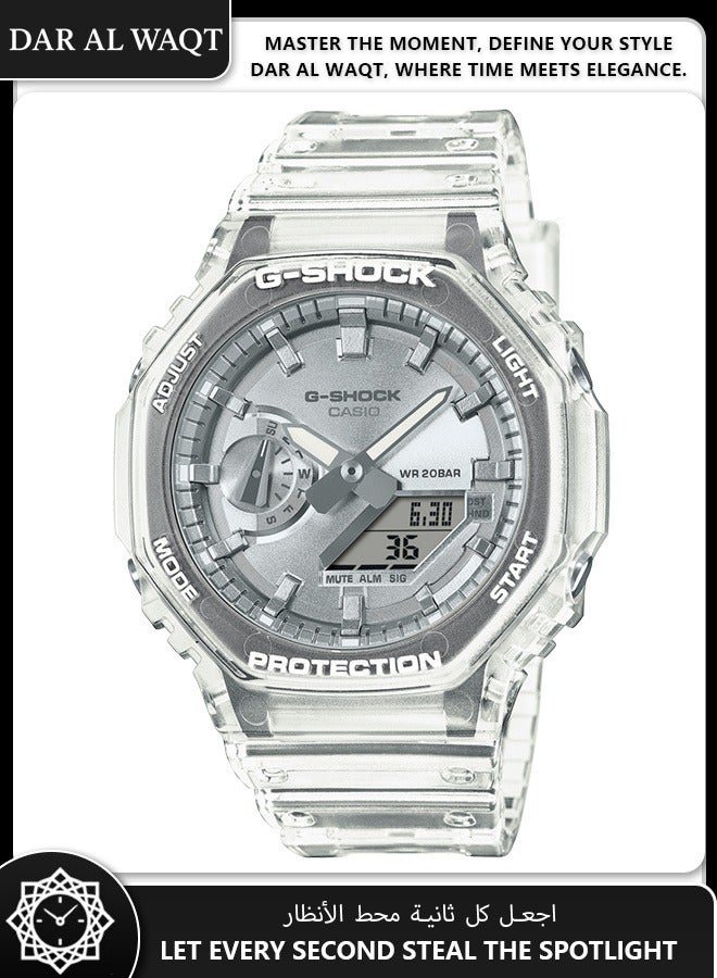 كاسيو ساعة كاسيو جي شوك GA-2100BM-7A8 للرجال - وجه فضي بطلاء تبخيري، سوار راتنج شفاف، هيكل كربوني ثماني، مقاومة الصدمات، مقاومة للماء 200 متر - Image 1
