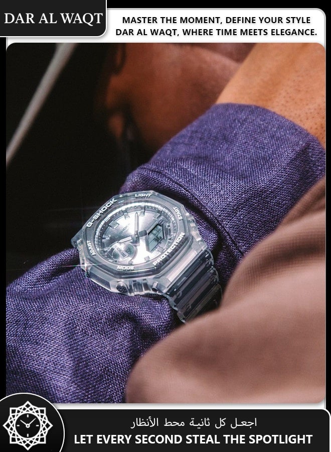 كاسيو ساعة كاسيو جي شوك GA-2100BM-7A8 للرجال - وجه فضي بطلاء تبخيري، سوار راتنج شفاف، هيكل كربوني ثماني، مقاومة الصدمات، مقاومة للماء 200 متر - Image 2