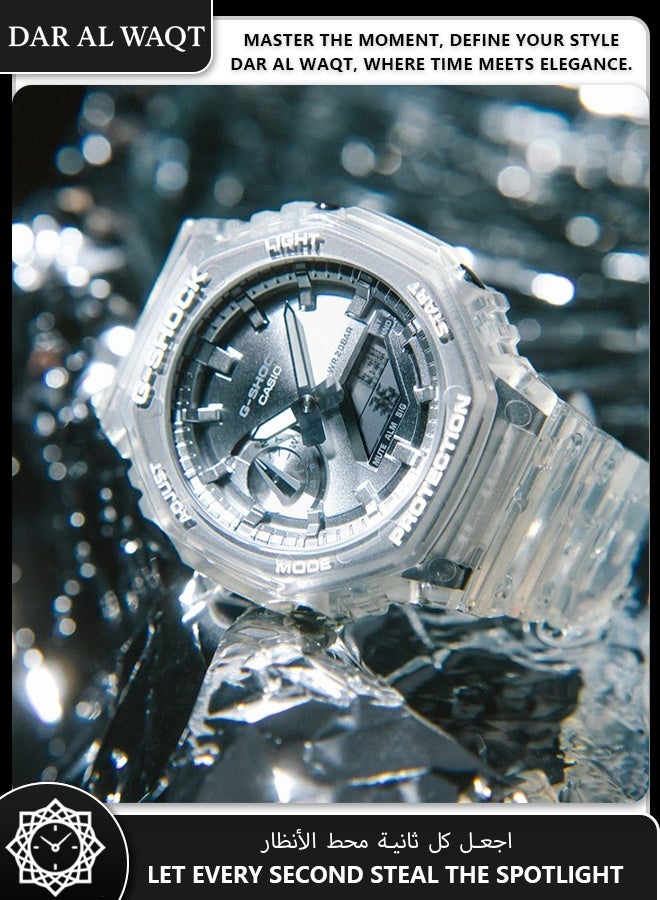 كاسيو ساعة كاسيو جي شوك GA-2100BM-7A8 للرجال - وجه فضي بطلاء تبخيري، سوار راتنج شفاف، هيكل كربوني ثماني، مقاومة الصدمات، مقاومة للماء 200 متر - Image 3