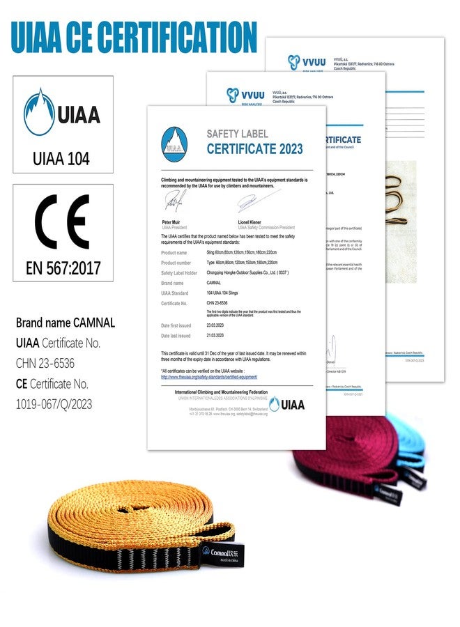 CAMNAL Nylon Sling UIAA CE Certified 16mm Nylon Sling 22KN(4840 lb) Sling 24-87in (60-220cm), Blue/Yellow/Purple, 1/2/3 Pack (87 in/220 cm 1 Pack, Yellow) - Image 2