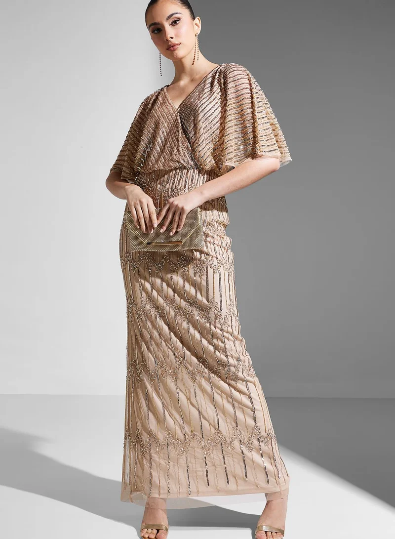 Adrianna Papell Surplice Neck Embellished Dress