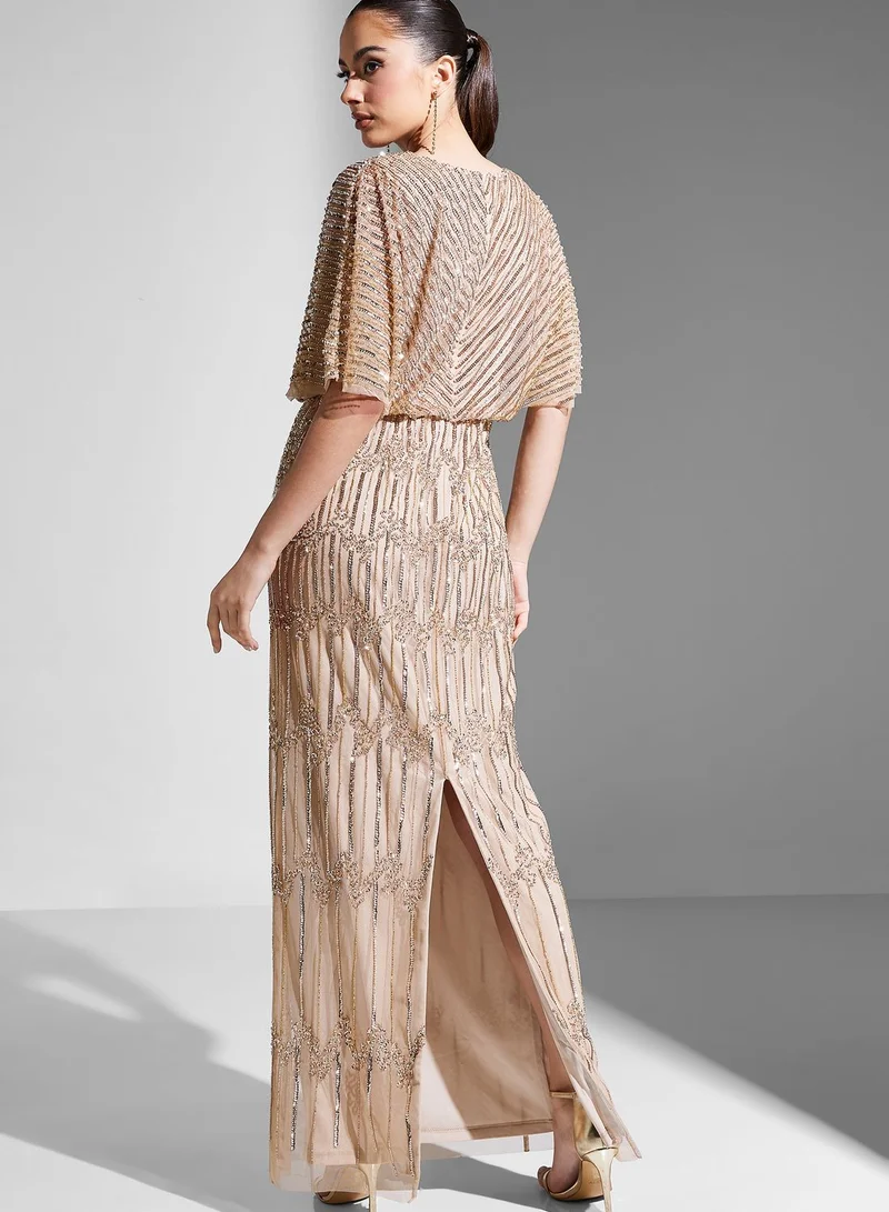 Adrianna Papell Surplice Neck Embellished Dress