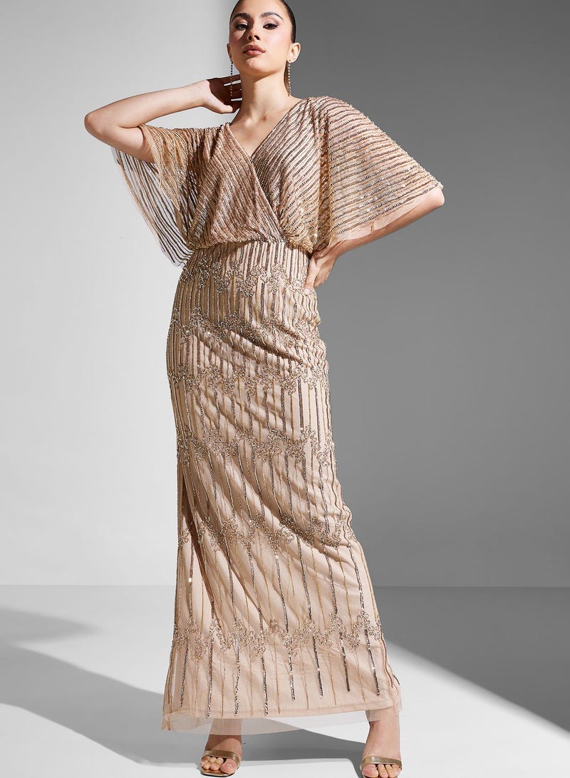 Adrianna Papell Surplice Neck Embellished Dress - Image 4