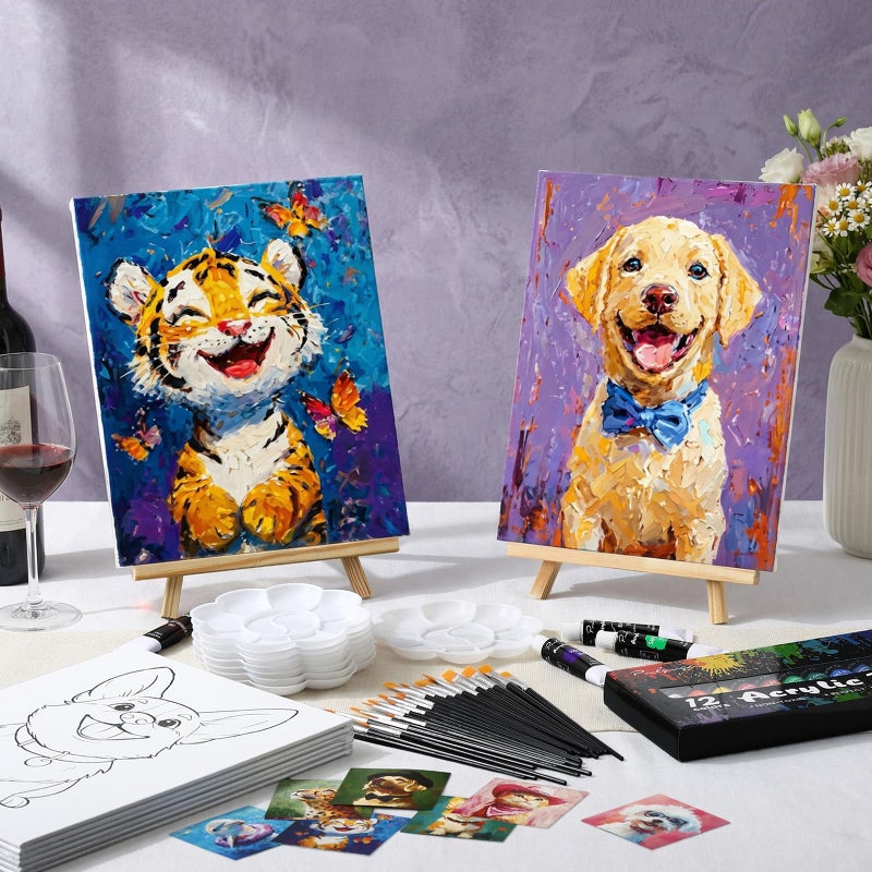 Cholemy 36 Pcs Valentine Paint and Sip Kit for Adults 8''x10'' Pre Drawn Canvas for Painting DIY Afro Acrylic Painting Kit Wood Easel Brushes Date Night Bulk for Party Gifts(Animal) - Image 2