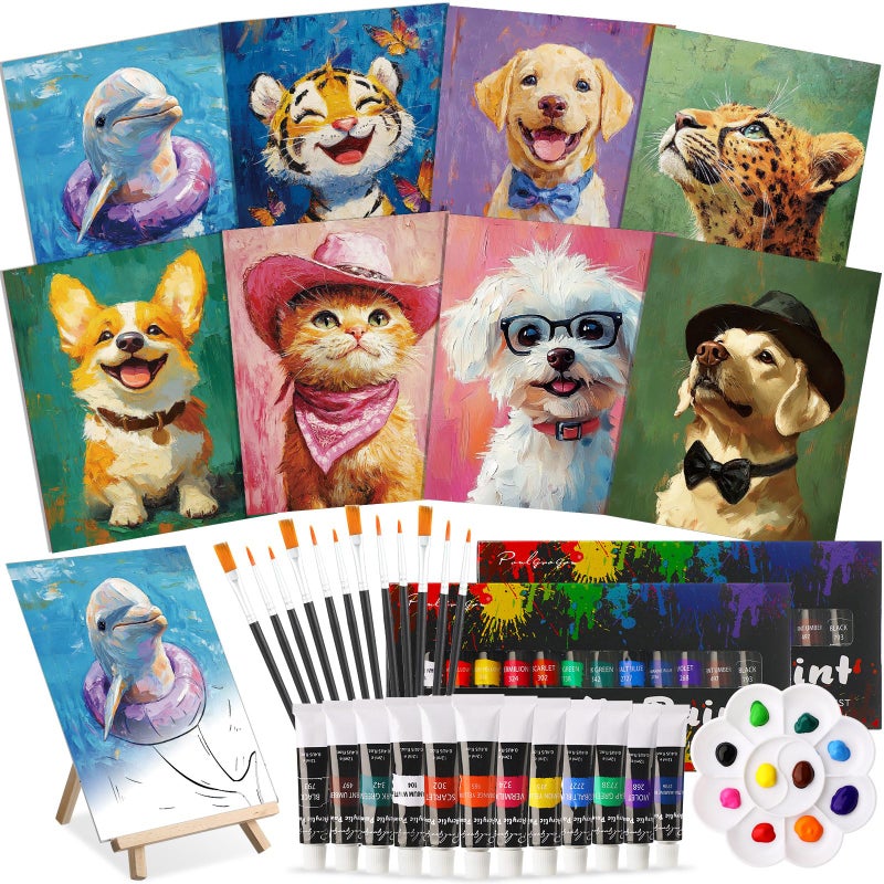 Cholemy 36 Pcs Valentine Paint and Sip Kit for Adults 8''x10'' Pre Drawn Canvas for Painting DIY Afro Acrylic Painting Kit Wood Easel Brushes Date Night Bulk for Party Gifts(Animal) - Image 1