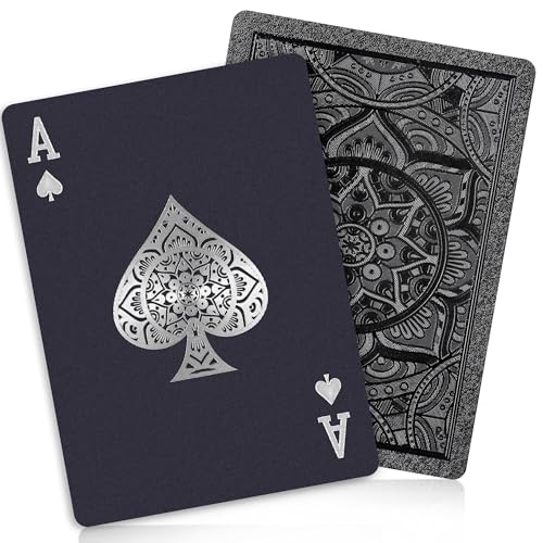 Wkchxd Playing Cards Plastic Playing Cards Deck of Cards Waterproof Poker Cards Black Standard Playing Card for Adults Cool Premium Poker Card Set for Gift Camping Beach Pool Party Table Games 1 Pack - Image 1