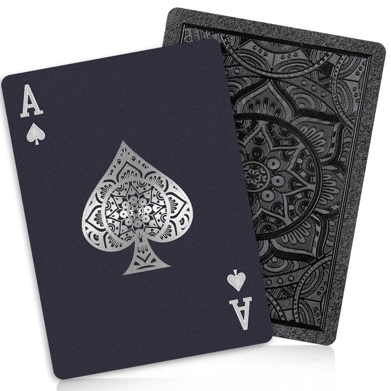 Wkchxd Playing Cards Plastic Playing Cards Deck of Cards Waterproof Poker Cards Black Standard Playing Card for Adults Cool Premium Poker Card Set for Gift Camping Beach Pool Party Table Games 1 Pack - Image 3