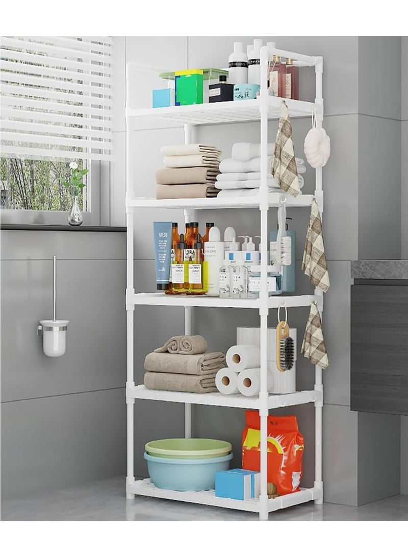 Arabest Kitchen Shelving Unit, Storage Shelves Organizer with Side Hooks, Storage Rack, Storage Organizer Shelves, Multifunctional Storage Rack Stand for Kitchen, Closet, Bathroom, Laundry (White) - Image 3