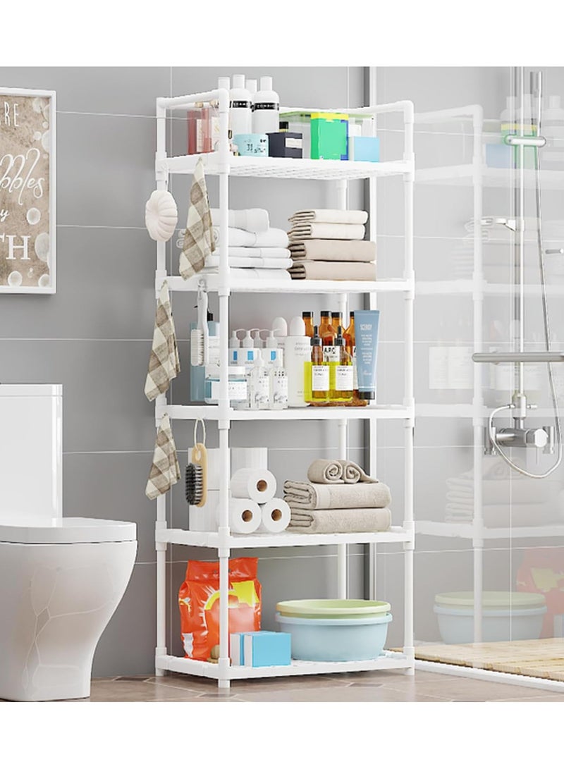 Arabest Kitchen Shelving Unit, Storage Shelves Organizer with Side Hooks, Storage Rack, Storage Organizer Shelves, Multifunctional Storage Rack Stand for Kitchen, Closet, Bathroom, Laundry (White) - Image 4