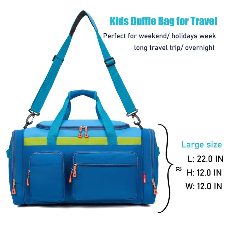 HawLander Large Kids Duffle Bag for Travel, Overnight, or Weekender, 22" inch (Blue) - Image 5