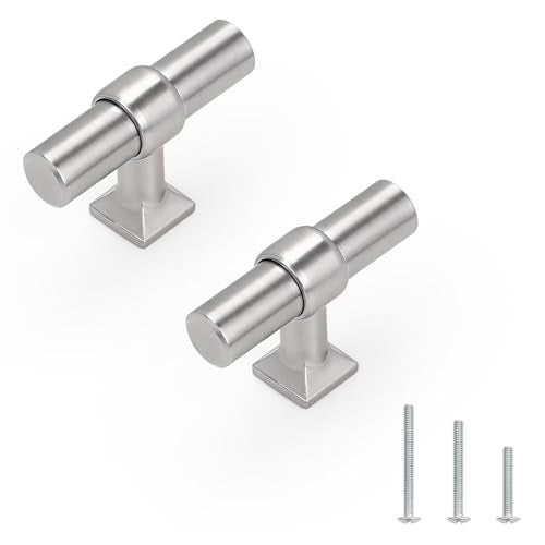 knobelite 5 Pack Brushed Nickel Kitchen Cabinet Knobs Single Hole Dresser Pulls with Zinc Alloy Base Stainless Steel T Bar Drawer Knob for Bedroom Bathroom - Image 1