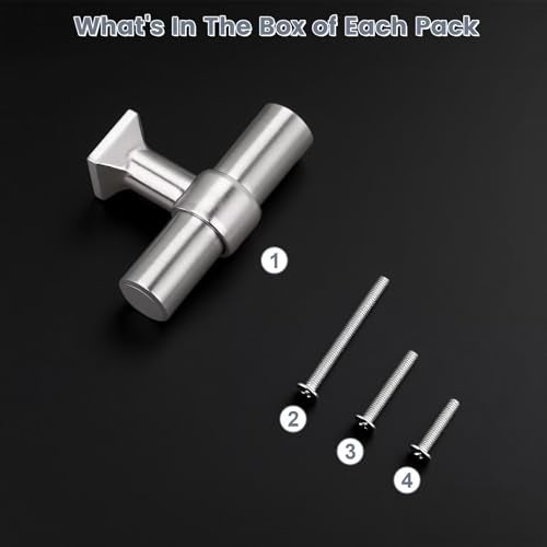 knobelite 5 Pack Brushed Nickel Kitchen Cabinet Knobs Single Hole Dresser Pulls with Zinc Alloy Base Stainless Steel T Bar Drawer Knob for Bedroom Bathroom - Image 2