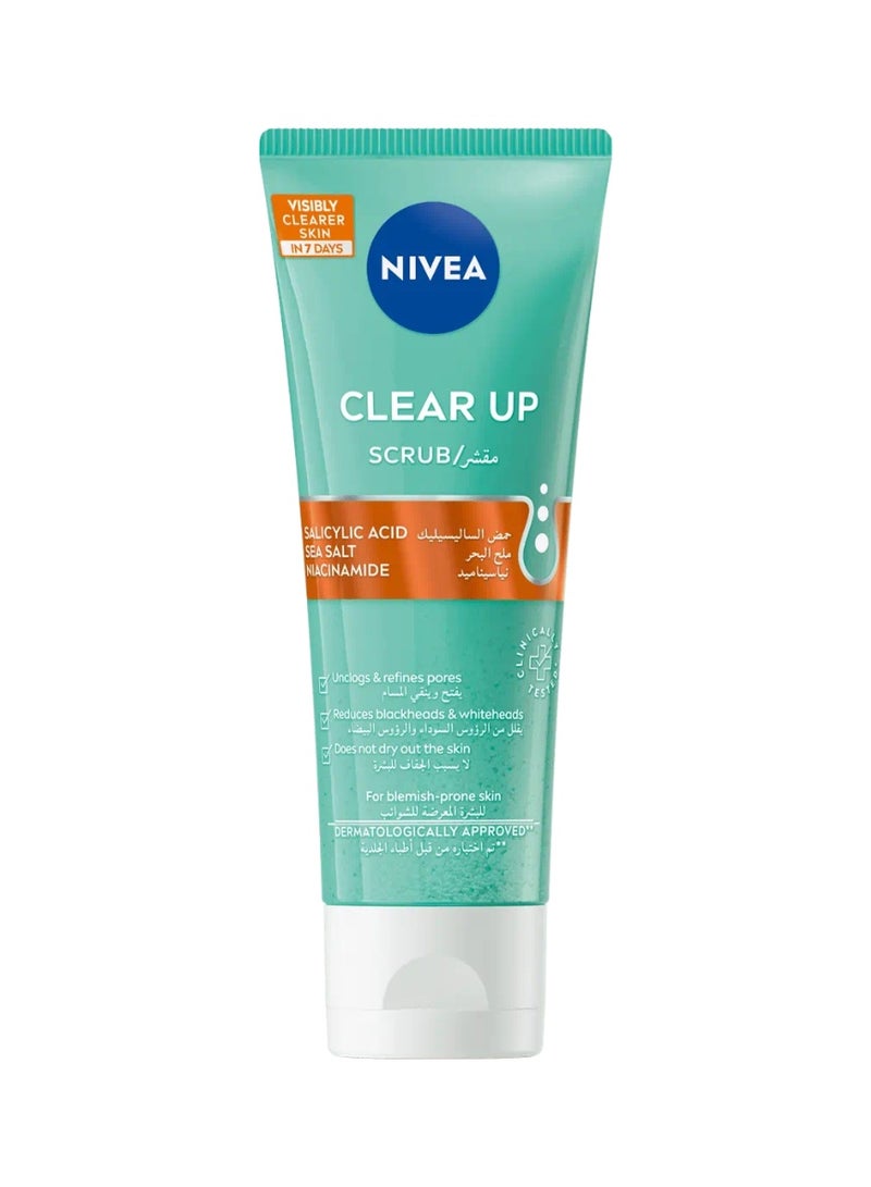 Clear Up Scrub Salicycle ACID Sea Salt Niacinamide Blemish Prone Skin 75ML