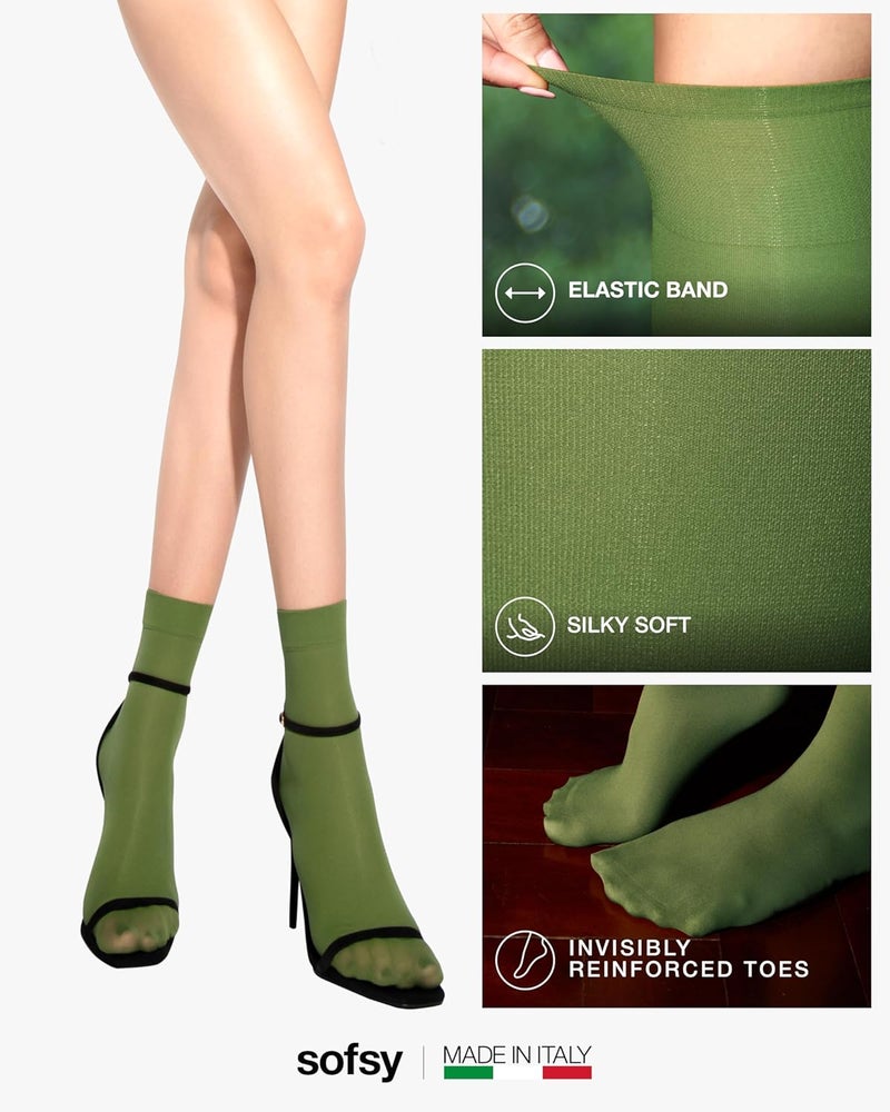 sofsy Italian High-Fashioned Ankle Socks - 40 Den Semi Sheer Nylon Stockings for Women | Durable, Soft, Low-Cut Design - Image 3