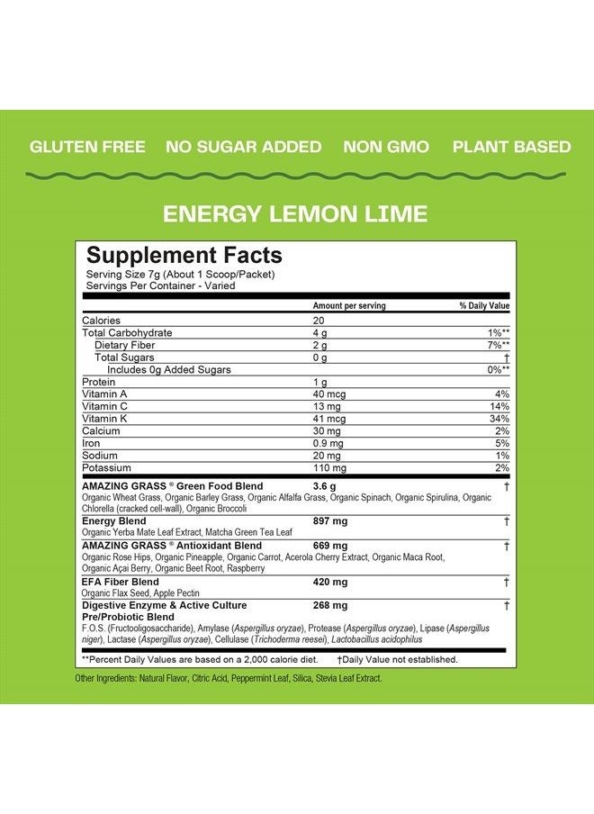 Amazing Grass - Green Superfood Energy: Smoothie Mix, Super Greens Powder & Plant Based Caffeine with Green Tea and Flax Seed, Nootropics Support, Lemon Lime, 100 Servings - Image 1