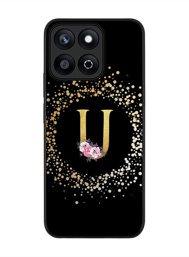 Stylizedd For Honor X7c 4G Case,Slim fit Camera Protection, Shockproof Thin Phone cover  - Custom Monogram Floral - U ( Black ) - Image 1