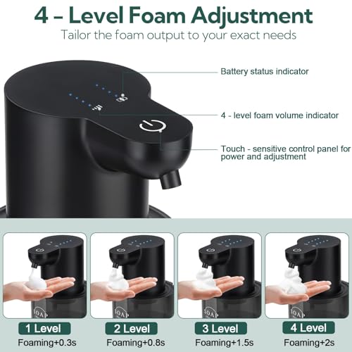 VZZNN 2 Pack Automatic Soap Dispenser Touchless Automatic Foaming Soap Dispenser Electric Wall Mounted Dispenser 135oz400ML USB Rechargeable with 4Level Adjustment for Bathroom Kitchen Office - Image 3
