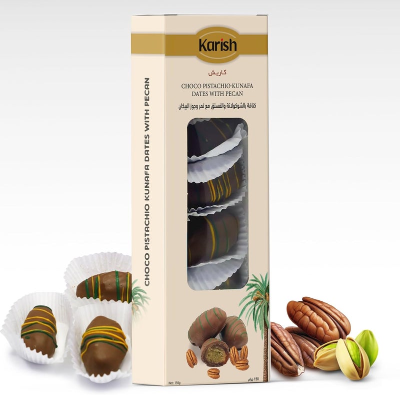 Karish Choco Date Pistachio Kunafa 150g – Nutty Gourmet Delight with Premium Chocolate & Dates - Arabic Dessert Bar - Image 1