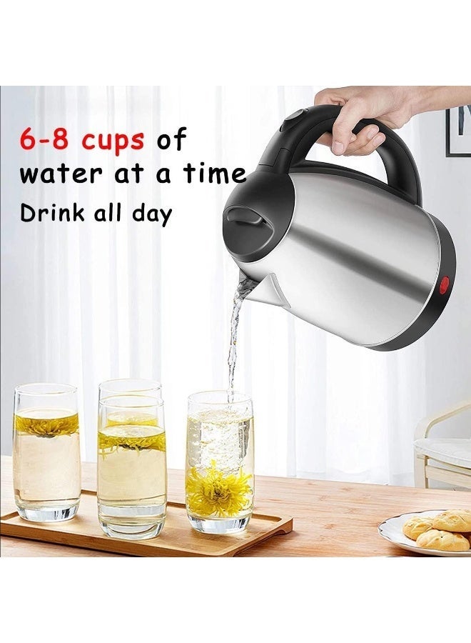 صني غلاية كهربائية من الفولاذ SUNNY SN-007، سعة 2.0 لتر، 2000 واط، هيكل من الفولاذ المقاوم للصدأ، إيقاف تشغيل تلقائي، حماية من الجفاف، قاعدة دوارة 360 درجة - فضي/أسود - Image 1