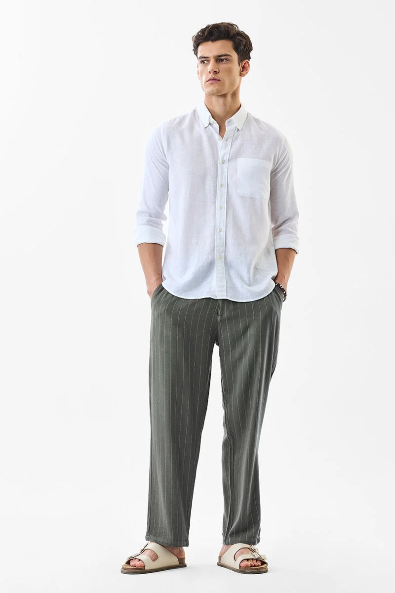 SNITCH Linen Blend Stripes Regular Fit Trousers