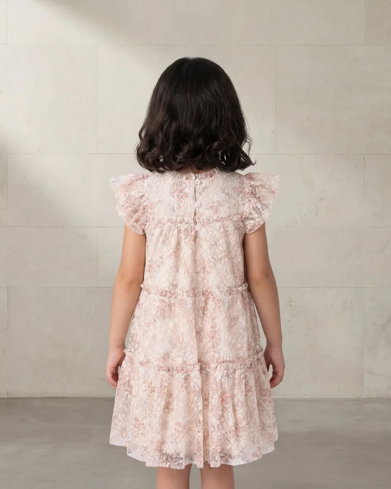 Redtag Girls Pink Floral Mesh Layered Dress
