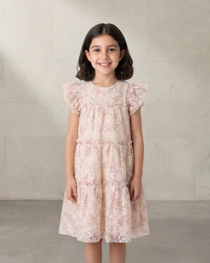 Redtag Girls Pink Floral Mesh Layered Dress