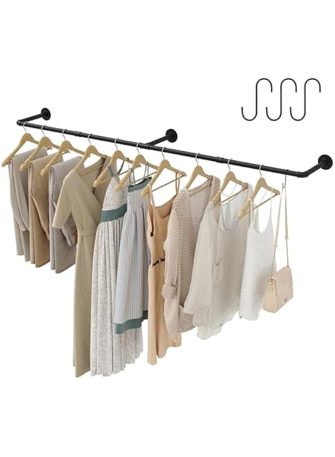 HOOKOR Clothes Rack Wall Mounted, Industrial Pipe Wall Mount Clothing Rack, Space Saver Hanging Pipe Clothes Rack, Heavy Duty Garment Racks for Laundry Room, Closet Storage (70.5in) - Image 1