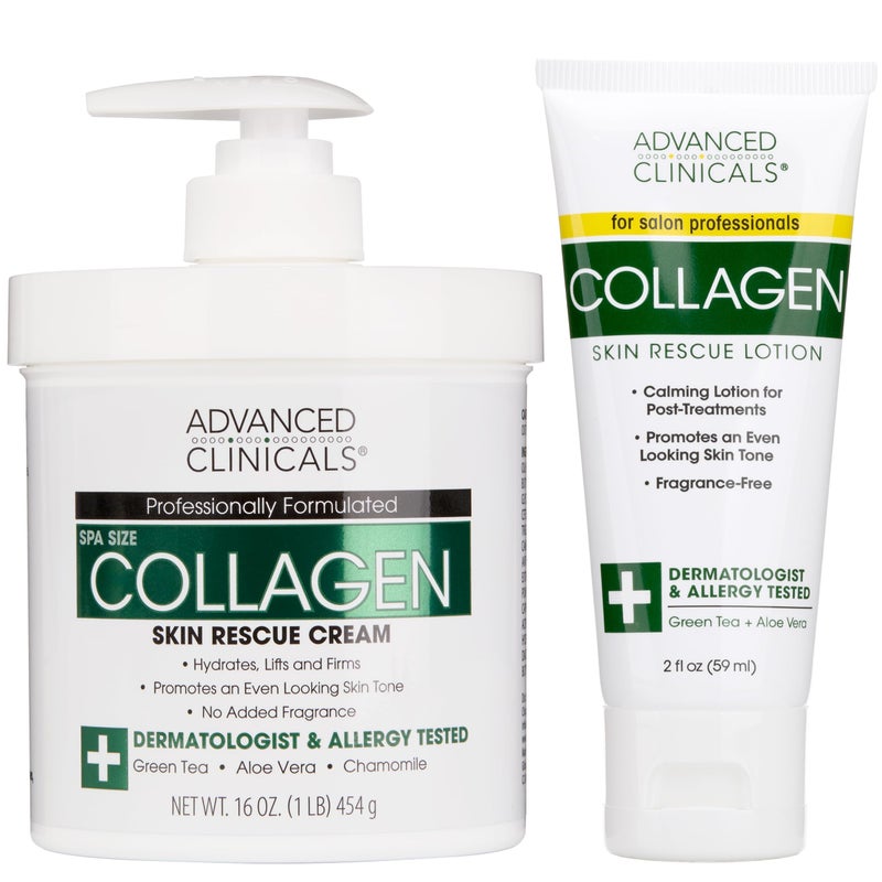 Advanced Clinicals Collagen Cream Body Lotion & Face Moisturizer | Skincare Anti Aging Collagen Lotion For Women, Men, Hand, & Neck Improves Look Of Crepe Skin & Uneven Dry Skin, 16Oz + Travel Size - Image 1