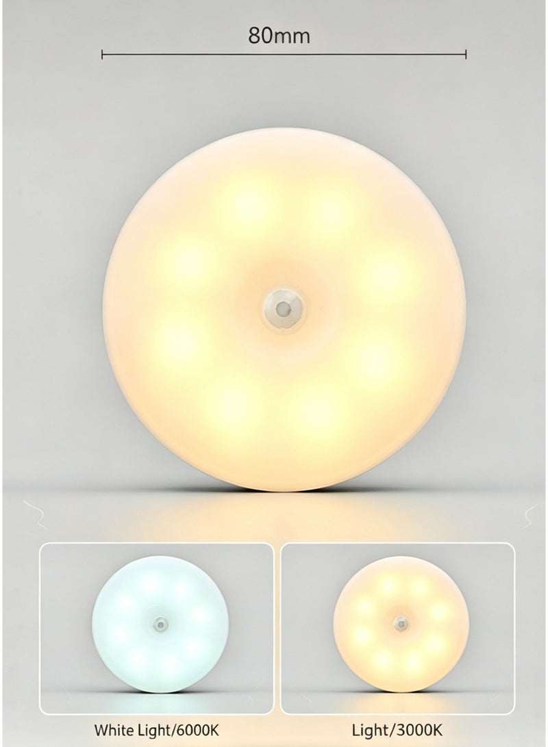 4Pcs Rechargeable Motion Sensor Night Light, Cordless LED Night Light with USB Cables and Magnetic Patch, Wireless Wall Lamp, 2 Color Mode Warm/White for Bedroom, Stairs, Bathroom,Hallways,Garage, Wardrobe - Image 2