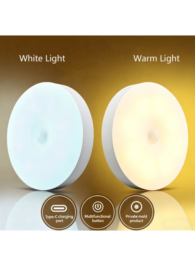 4Pcs Rechargeable Motion Sensor Night Light, Cordless LED Night Light with USB Cables and Magnetic Patch, Wireless Wall Lamp, 2 Color Mode Warm/White for Bedroom, Stairs, Bathroom,Hallways,Garage, Wardrobe - Image 3